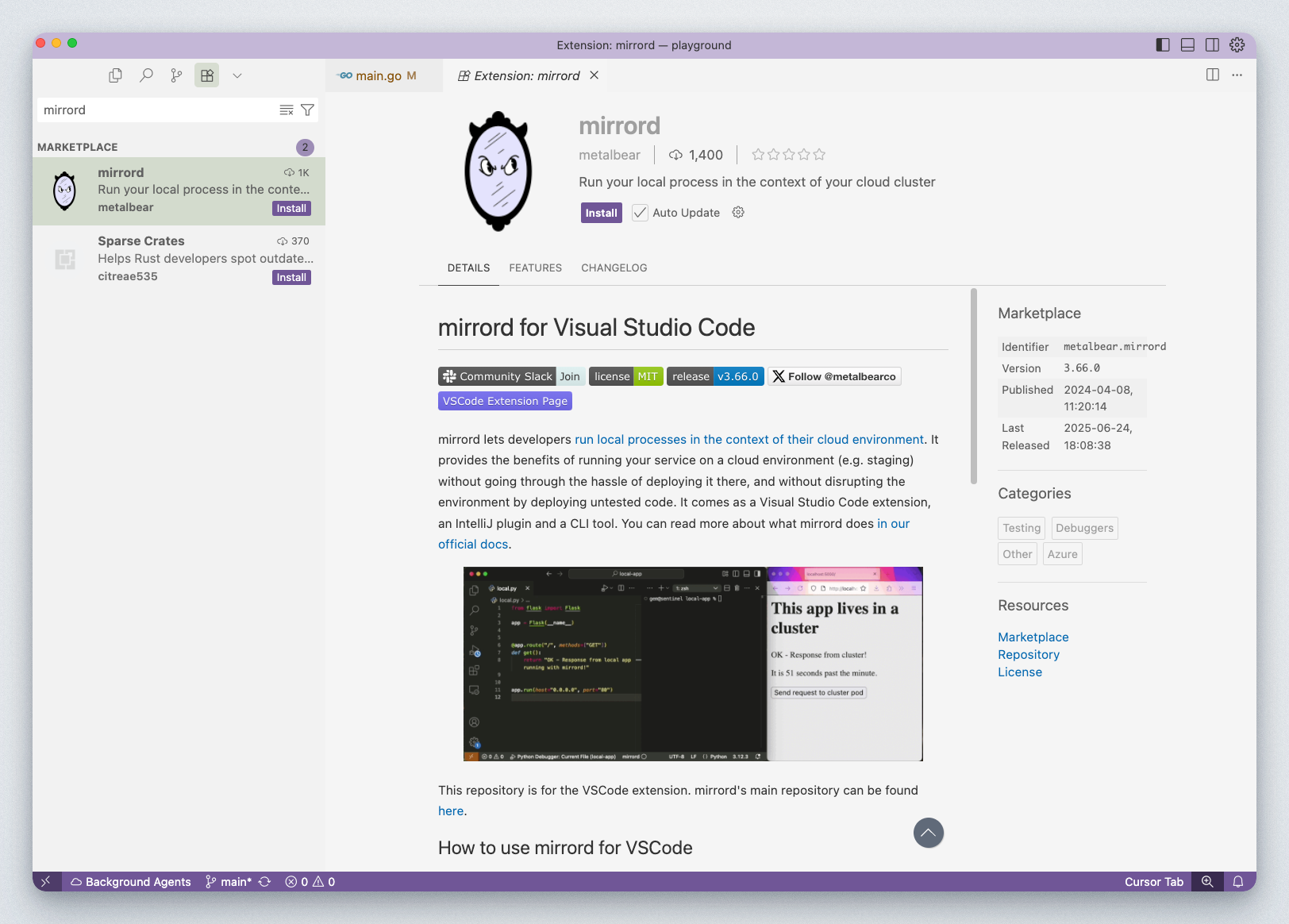 mirrord Extension for Cursor
