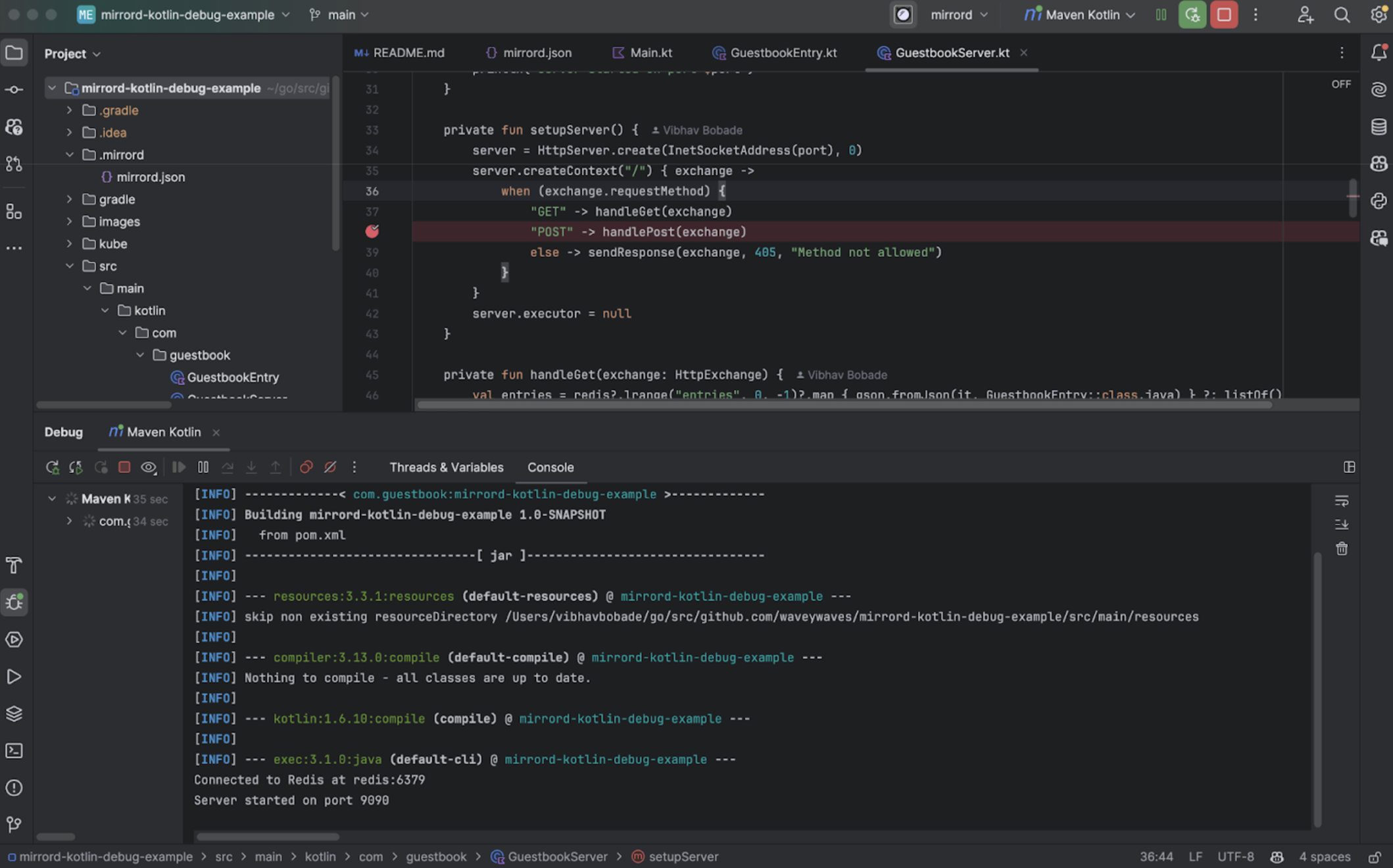 hitting breakpoint in running app