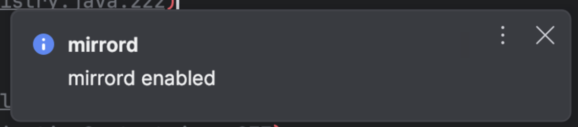 screenshot of mirrord enabled
